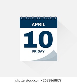 Day calendar with date April 10. Calendar icon vector. Event calendar reminder, business meeting schedule date sign, deadline template, appointment date symbol, page calendar agenda planner sign.