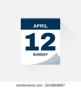 Day calendar with date April 12. Calendar icon vector. Event calendar reminder, business meeting schedule date sign, deadline template, appointment date symbol, page calendar agenda planner sign.