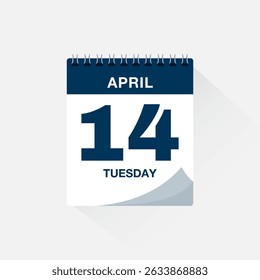 Day calendar with date April 14. Calendar icon vector. Event calendar reminder, business meeting schedule date sign, deadline template, appointment date symbol, page calendar agenda planner sign.