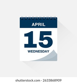Day calendar with date April 15. Calendar icon vector. Event calendar reminder, business meeting schedule date sign, deadline template, appointment date symbol, page calendar agenda planner sign.