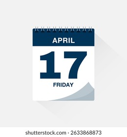Day calendar with date April 17. Calendar icon vector. Event calendar reminder, business meeting schedule date sign, deadline template, appointment date symbol, page calendar agenda planner sign.