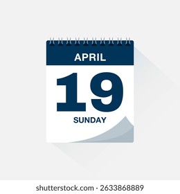 Day calendar with date April 19. Calendar icon vector. Event calendar reminder, business meeting schedule date sign, deadline template, appointment date symbol, page calendar agenda planner sign.