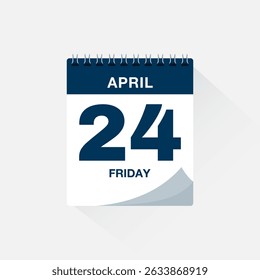 Day calendar with date April 24. Calendar icon vector. Event calendar reminder, business meeting schedule date sign, deadline template, appointment date symbol, page calendar agenda planner sign.