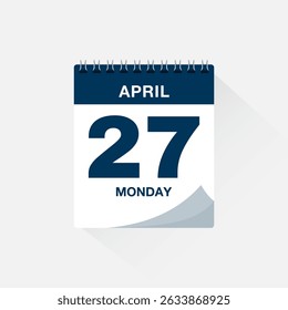 Day calendar with date April 27. Calendar icon vector. Event calendar reminder, business meeting schedule date sign, deadline template, appointment date symbol, page calendar agenda planner sign.