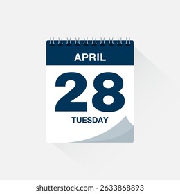 Day calendar with date April 28. Calendar icon vector. Event calendar reminder, business meeting schedule date sign, deadline template, appointment date symbol, page calendar agenda planner sign.
