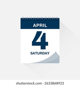 Day calendar with date April 4. Calendar icon vector. Event calendar reminder, business meeting schedule date sign, deadline template, appointment date symbol, page calendar agenda planner sign.