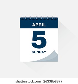Day calendar with date April 5. Calendar icon vector. Event calendar reminder, business meeting schedule date sign, deadline template, appointment date symbol, page calendar agenda planner sign.