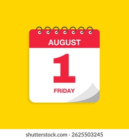 Day calendar with date August 1. Calendar icon vector illustration. Event calendar reminder, business meeting schedule, appointment date symbol, page calendar agenda planner sign, deadline template.