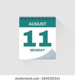 Day calendar with date August 11. Calendar icon vector. Event calendar reminder, business meeting schedule organiser, deadline template, appointment date symbol, page calendar agenda planner sign.