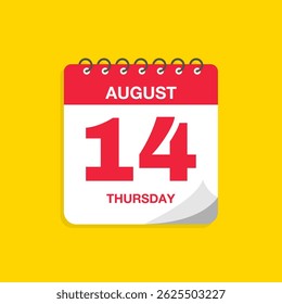 Day calendar with date August 14. Calendar icon vector illustration. Event calendar reminder, business meeting schedule, appointment date symbol, page calendar agenda planner sign, deadline template.