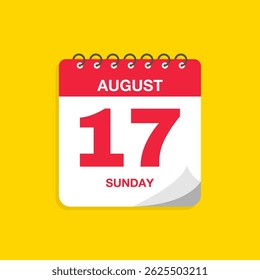 Day calendar with date August 17. Calendar icon vector illustration. Event calendar reminder, business meeting schedule, appointment date symbol, page calendar agenda planner sign, deadline template.