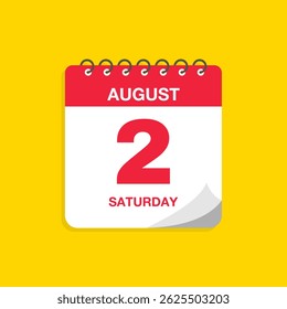 Day calendar with date August 2. Calendar icon vector illustration. Event calendar reminder, business meeting schedule, appointment date symbol, page calendar agenda planner sign, deadline template.