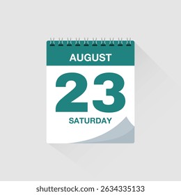 Day calendar with date August 23. Calendar icon vector. Event calendar reminder, business meeting schedule organiser, deadline template, appointment date symbol, page calendar agenda planner sign.