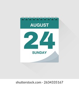Day calendar with date August 24. Calendar icon vector. Event calendar reminder, business meeting schedule organiser, deadline template, appointment date symbol, page calendar agenda planner sign.