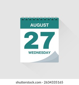 Day calendar with date August 27. Calendar icon vector. Event calendar reminder, business meeting schedule organiser, deadline template, appointment date symbol, page calendar agenda planner sign.