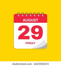 Day calendar with date August 29. Calendar icon vector illustration. Event calendar reminder, business meeting schedule, appointment date symbol, page calendar agenda planner sign, deadline template.