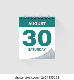Day calendar with date August 30. Calendar icon vector. Event calendar reminder, business meeting schedule organiser, deadline template, appointment date symbol, page calendar agenda planner sign.