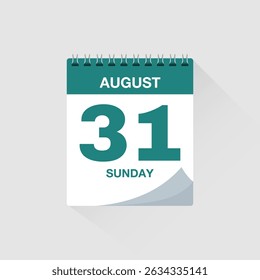 Day calendar with date August 31. Calendar icon vector. Event calendar reminder, business meeting schedule organiser, deadline template, appointment date symbol, page calendar agenda planner sign.