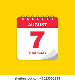 Day calendar with date August 7. Calendar icon vector illustration. Event calendar reminder, business meeting schedule, appointment date symbol, page calendar agenda planner sign, deadline template.