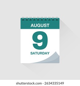 Day calendar with date August 9. Calendar icon vector. Event calendar reminder, business meeting schedule organiser, deadline template, appointment date symbol, page calendar agenda planner sign.