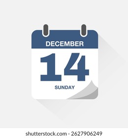 Day calendar with date December 14. Calendar icon vector. Event calendar reminder, business meeting schedule date sign, deadline template, appointment date symbol, page calendar agenda planner sign.