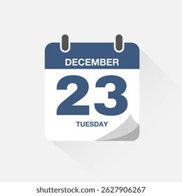 Day calendar with date December 23. Calendar icon vector. Event calendar reminder, business meeting schedule date sign, deadline template, appointment date symbol, page calendar agenda planner sign.