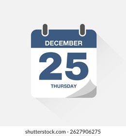 Day calendar with date December 25. Calendar icon vector. Event calendar reminder, business meeting schedule date sign, deadline template, appointment date symbol, page calendar agenda planner sign.