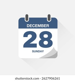Day calendar with date December 28. Calendar icon vector. Event calendar reminder, business meeting schedule date sign, deadline template, appointment date symbol, page calendar agenda planner sign.