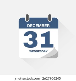 Day calendar with date December 31. Calendar icon vector. Event calendar reminder, business meeting schedule date sign, deadline template, appointment date symbol, page calendar agenda planner sign.