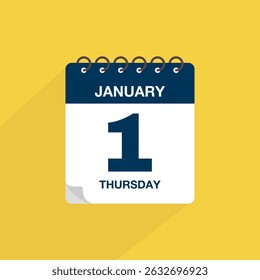 Day calendar with date January 1. Calendar icon vector. Event calendar reminder, business meeting schedule date sign, deadline template, appointment date symbol, page calendar agenda planner sign.