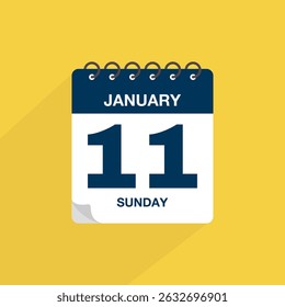 Day calendar with date January 11. Calendar icon vector. Event calendar reminder, business meeting schedule date sign, deadline template, appointment date symbol, page calendar agenda planner sign.