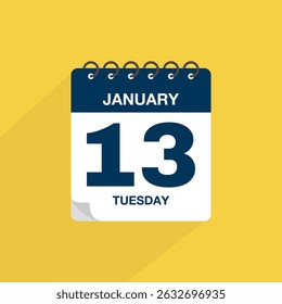 Day calendar with date January 13. Calendar icon vector. Event calendar reminder, business meeting schedule date sign, deadline template, appointment date symbol, page calendar agenda planner sign.