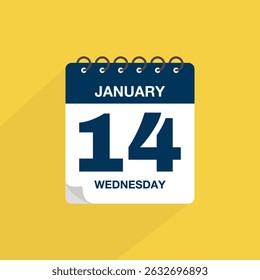 Day calendar with date January 14. Calendar icon vector. Event calendar reminder, business meeting schedule date sign, deadline template, appointment date symbol, page calendar agenda planner sign.