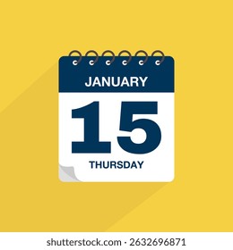 Day calendar with date January 15. Calendar icon vector. Event calendar reminder, business meeting schedule date sign, deadline template, appointment date symbol, page calendar agenda planner sign.