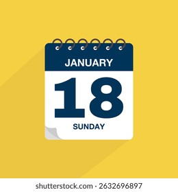 Day calendar with date January 18. Calendar icon vector. Event calendar reminder, business meeting schedule date sign, deadline template, appointment date symbol, page calendar agenda planner sign.