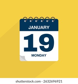 Day calendar with date January 19. Calendar icon vector. Event calendar reminder, business meeting schedule date sign, deadline template, appointment date symbol, page calendar agenda planner sign.