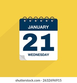 Day calendar with date January 21. Calendar icon vector. Event calendar reminder, business meeting schedule date sign, deadline template, appointment date symbol, page calendar agenda planner sign.