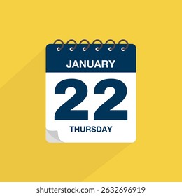 Day calendar with date January 22. Calendar icon vector. Event calendar reminder, business meeting schedule date sign, deadline template, appointment date symbol, page calendar agenda planner sign.