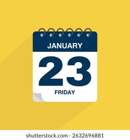 Day calendar with date January 23. Calendar icon vector. Event calendar reminder, business meeting schedule date sign, deadline template, appointment date symbol, page calendar agenda planner sign.