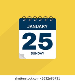 Day calendar with date January 25. Calendar icon vector. Event calendar reminder, business meeting schedule date sign, deadline template, appointment date symbol, page calendar agenda planner sign.