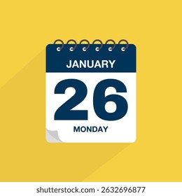 Day calendar with date January 26. Calendar icon vector. Event calendar reminder, business meeting schedule date sign, deadline template, appointment date symbol, page calendar agenda planner sign.