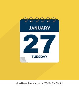 Day calendar with date January 27. Calendar icon vector. Event calendar reminder, business meeting schedule date sign, deadline template, appointment date symbol, page calendar agenda planner sign.