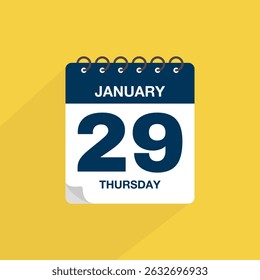 Day calendar with date January 29. Calendar icon vector. Event calendar reminder, business meeting schedule date sign, deadline template, appointment date symbol, page calendar agenda planner sign.