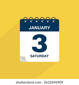 Day calendar with date January 3. Calendar icon vector. Event calendar reminder, business meeting schedule date sign, deadline template, appointment date symbol, page calendar agenda planner sign.