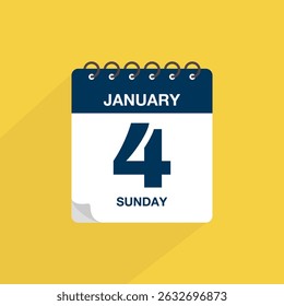 Day calendar with date January 4. Calendar icon vector. Event calendar reminder, business meeting schedule date sign, deadline template, appointment date symbol, page calendar agenda planner sign.