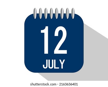 Day calendar with date July 12. July month calendar banner in blue.