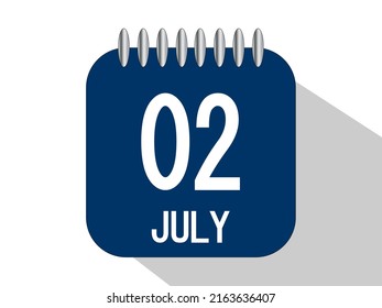 Day calendar with date July 2. July month calendar banner in blue.