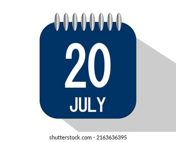 Day calendar with date July 20. July month calendar banner in blue.