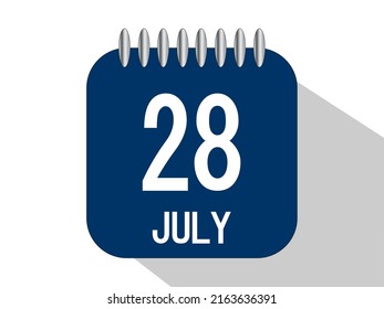 Day Calendar With Date July 28. July Month Calendar Banner In Blue.