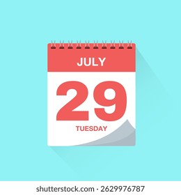 Day calendar with date July 29, calendar icon vector illustration. Event calendar reminder, business meeting schedule, appointment date symbol, page calendar agenda planner sign, deadline template.